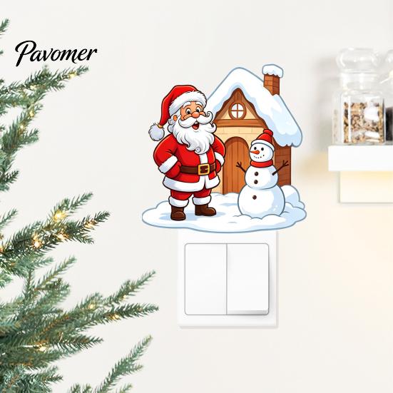Decorative Christmas Wall Stickers Santa Claus Switch Sticker, Light Decal for Xmas Holiday, Holiday Sticker Removable Self-Adhesive Living