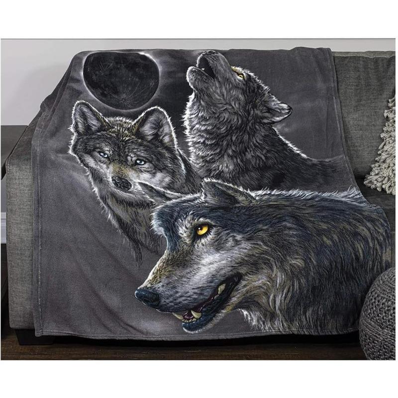 1PC Throw Contemporary Style Digital Printed Howling Wolfs Flannel Blanket for Couch Bed Sofa Comfy Warm blankets Perfect Gifts