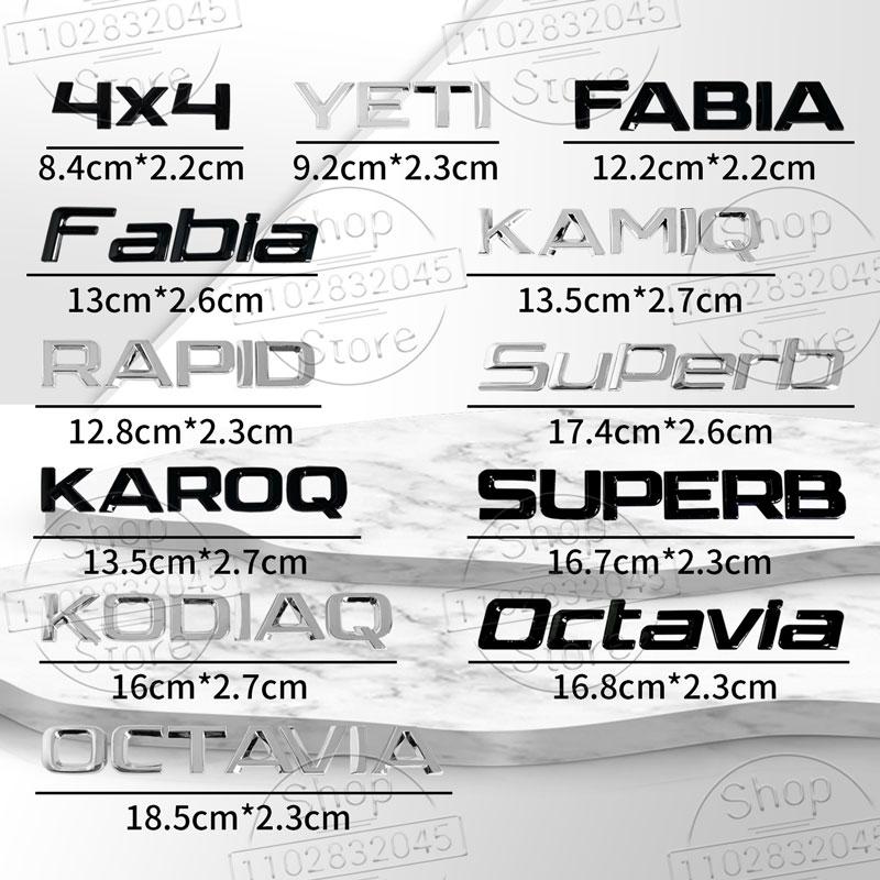 FSNK8 3D Car Decor Fender Emblem Trunk Decal Sticker For Skoda 4x4 Kodiaq Superb Octavia Karoq Kamiq Yeti Karoq Fabia Accessories
