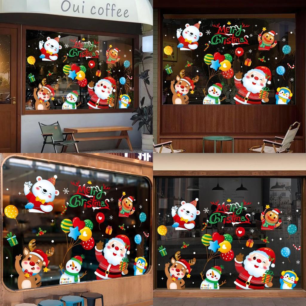 Static Christmas Electricity Stickers With Santa Claus Reindeer Design Snowman