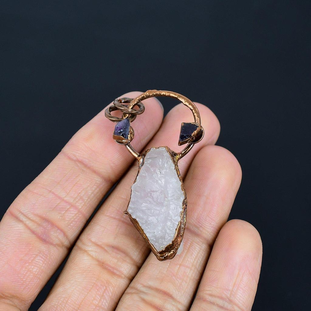 Rosenquarz Schmuck, Kupfer Elektrogeformter Anhänger Handgefertigter Edelsteinschmuck, Geschenke für Ehefrau Brandneuer Anhänger