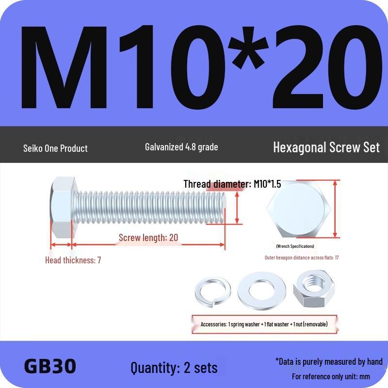 Galvanized Hex Head Bolt & Nut Set - Grade 4.8, Sizes M4 To M30