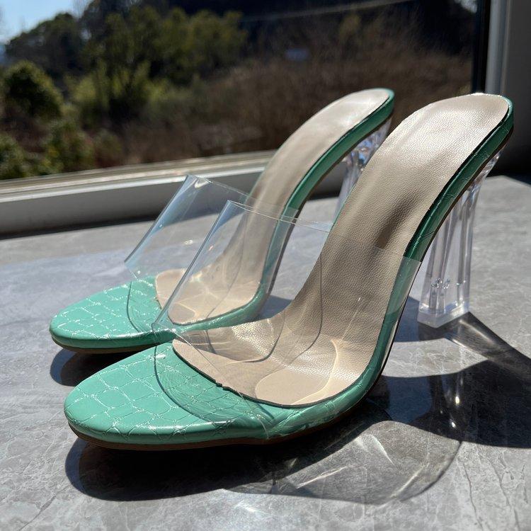 Fashion One-word Belt Sandals Women's Summer Mid-heel Square Toe Open-toe Shoes New Soft Leather Fairy Thick Heel Shoes