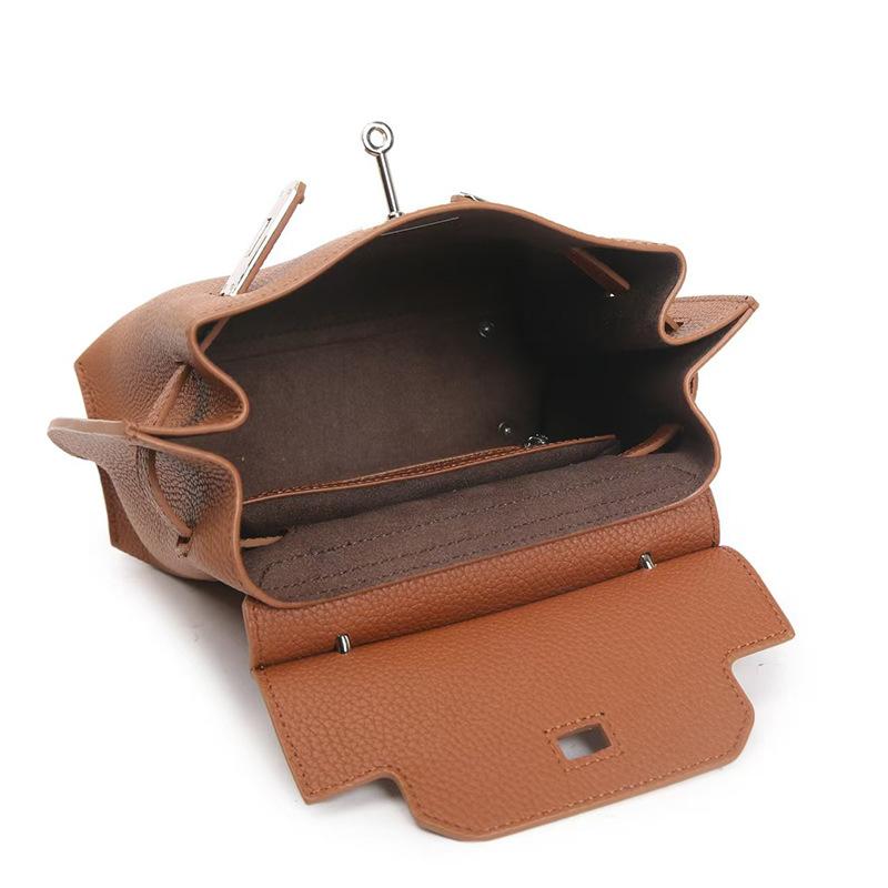 Early Spring New Fashion Niche Design Top Layer Togo Leather Kelly Handbag Shoulder Bag Lock Buckle Elegant Versatile