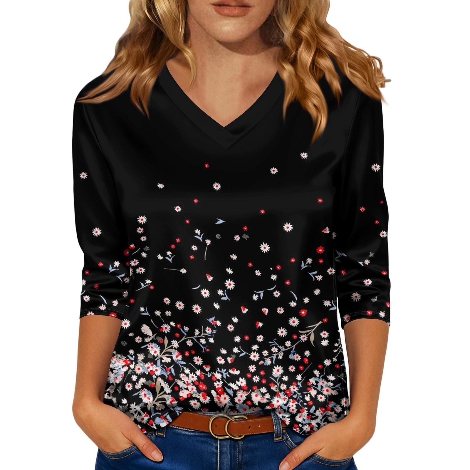 

Блузка для женщин нарядная с рукавом 3/4, рубашки для делового кэжуал, топы L чёрный