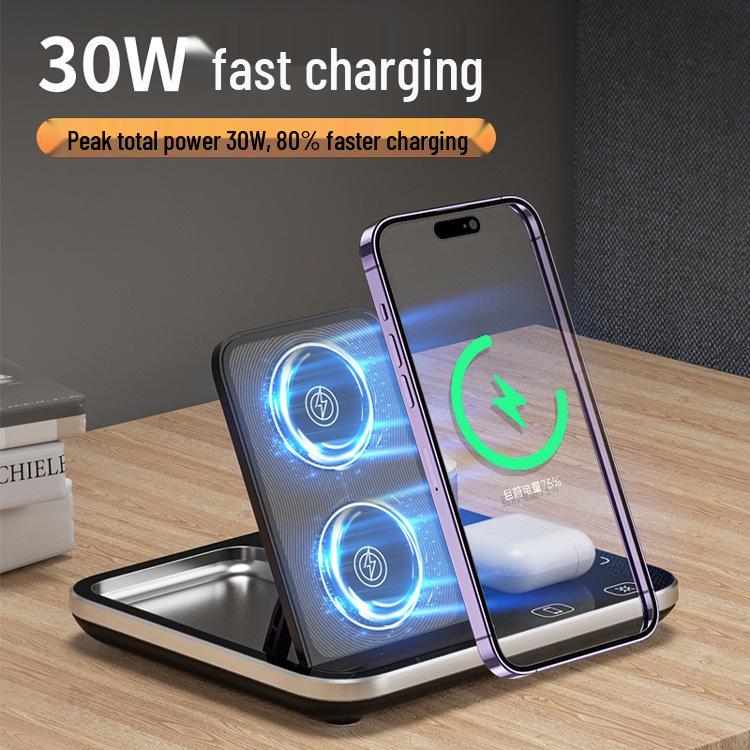 4-in-1 Wireless Charger: 30W Bedside Lamp, Phone Holder, Earphone & Watch Charging Station