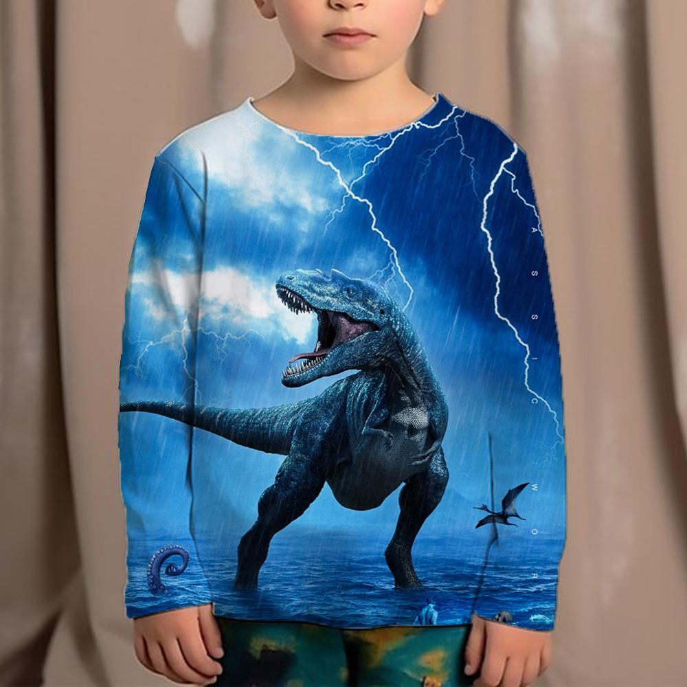 Korean Children's Clothing 2023 Kids Replica Brands 3d Print Animals Dinosaur Tops For Boys Fashion Autumn T-Shirt Full Sleeve