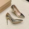 Fashion Large Size High Heels Women's Spring New Silver Gold 8/10cm Slim Heels Fashionable Pointed Shallow Mouth Wedding Shoes