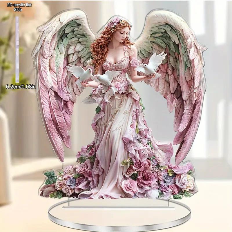 

2D Flat Fashionable Acrylic Angel Statue with Pigeon - Bohemian Style Desktop Decoration, Suitable for Home Decoration. 20*18cm