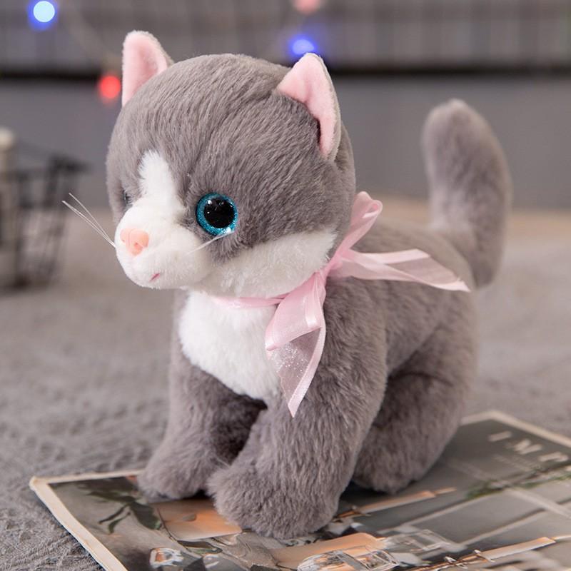 Realistic Plush Cat Dog Toys Kids Adults Soft Stuffed Animal Decorative Figurine 22cm PP Cotton Filled