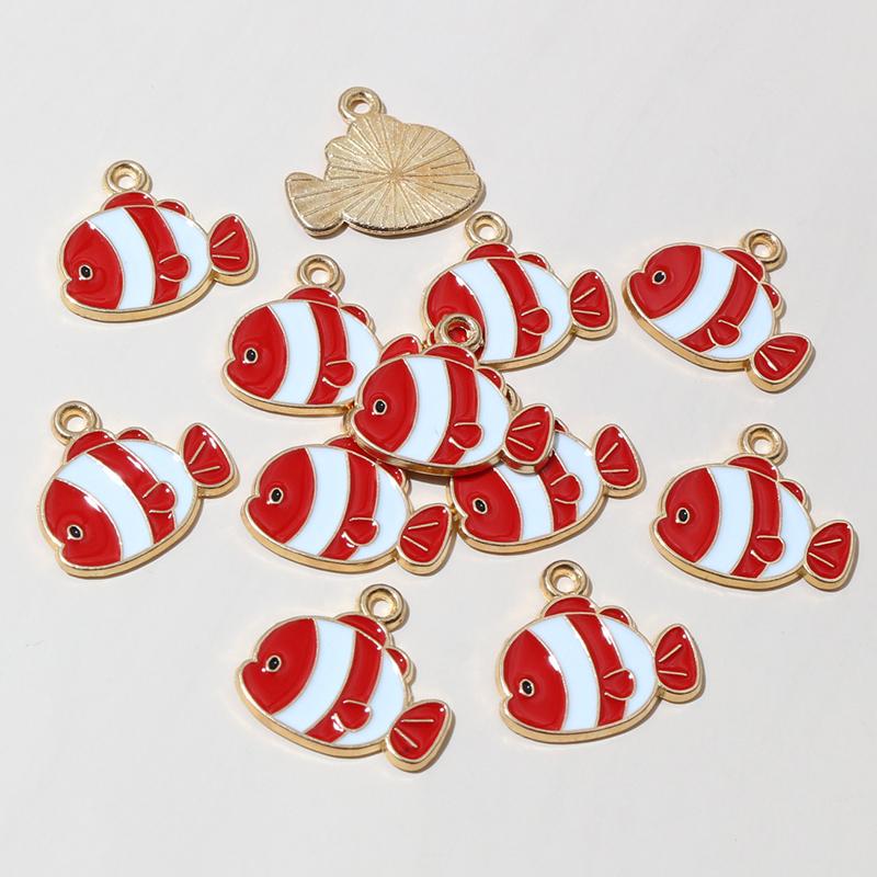 20pcs Enamel Fish Charms Pendant 15x14mm DIY Jewelry Making Accessories Findings for Earrings Necklace Bracelets Crafts