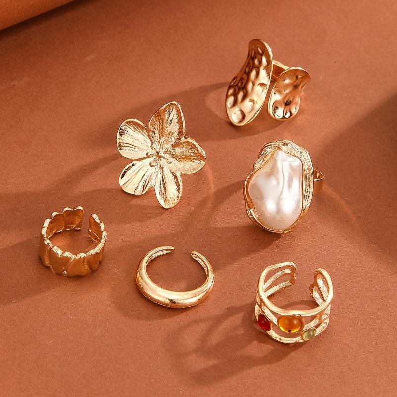 Retro imitation pearl ring jewelry women's light luxury high-end baroque exaggerated flower ring cover