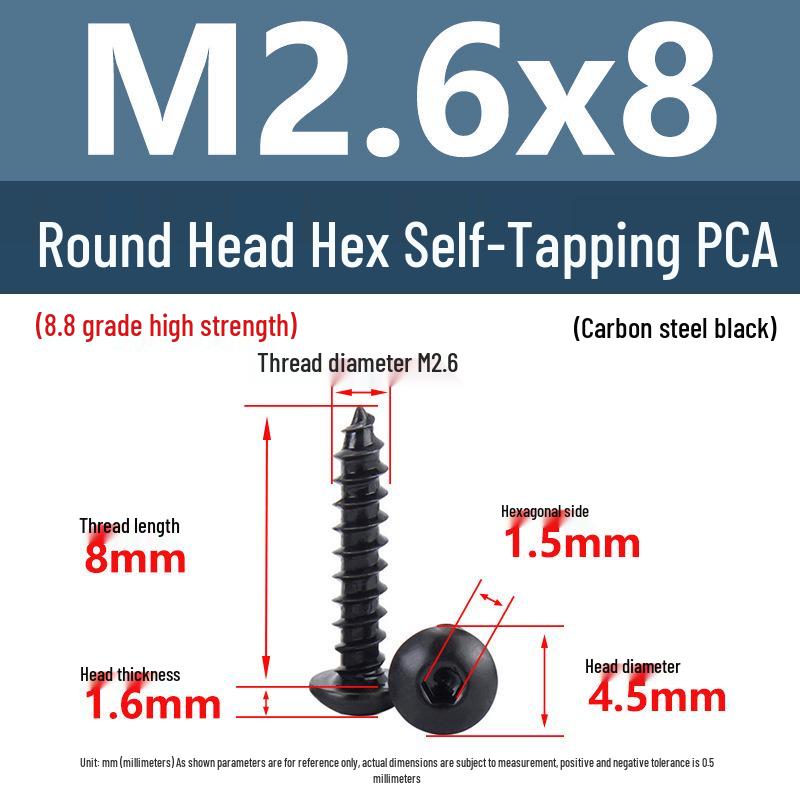 8.8 Grade Round Head Hex Socket Self-Tapping Screws M2-M4 Carbon Steel Bolts