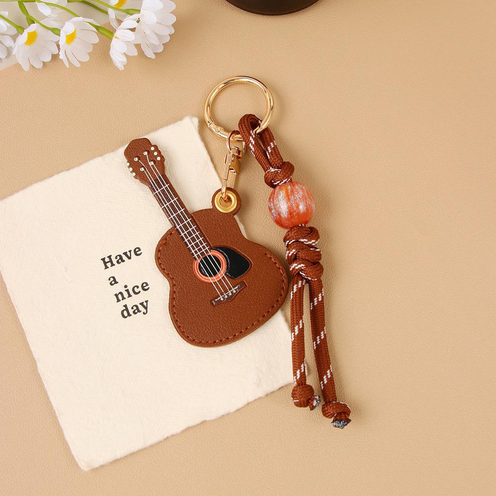 New Creative PU Guitar Pendant Access Card Bag Accessories Beaded Keychain Small Gifts Car Hanging Accessories