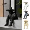 3D Printed Resin Statues Sitting Skeleton Shelf Sitter Figurine, Gothic Hat Desktop Modern Minimalist Statue Ornament, Trendy Home Table Edge