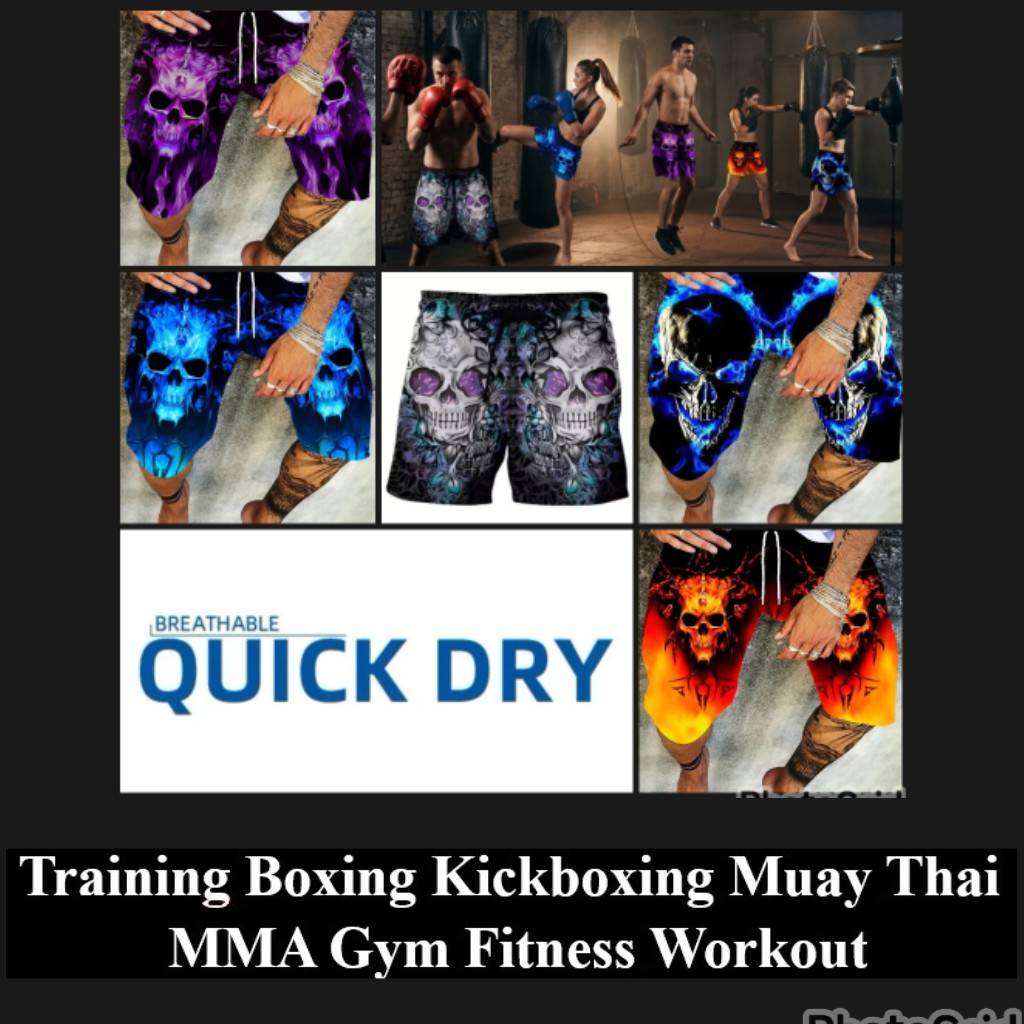 Totenkopf-Print Dämon Geist Dunkles Training Muay Thai Kickboxen Boxen MMA Shorts Unisex Fitnessstudio Fitness Workout Schnelltrocknend Elastischer Bund
