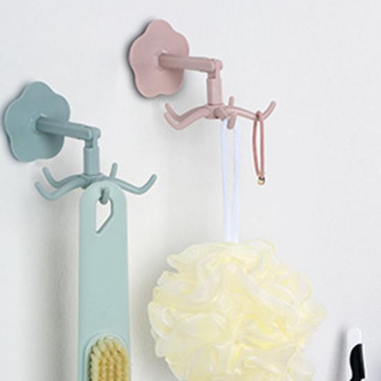 Storage Hook Punch-free 360 Degree Rotation 5 Hooks Wall Hanging Hook Towel Rack Kitchen Organizer for Bathroom