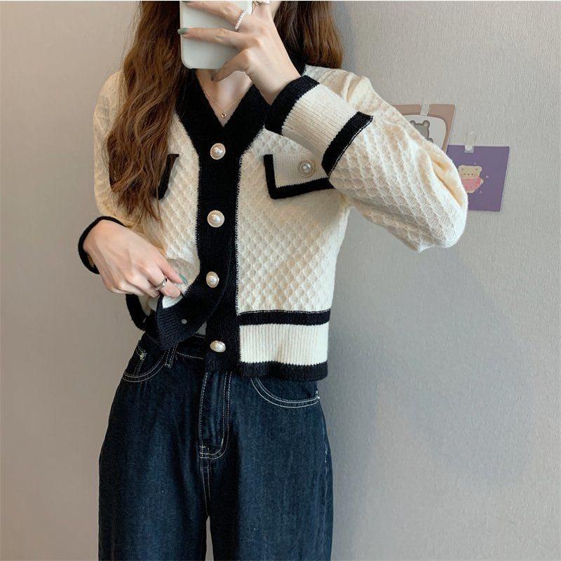 Autumn New Style French Retro Trendy Cardigan Jacket Women's V-neck Temperament High-end Knitted Sweater