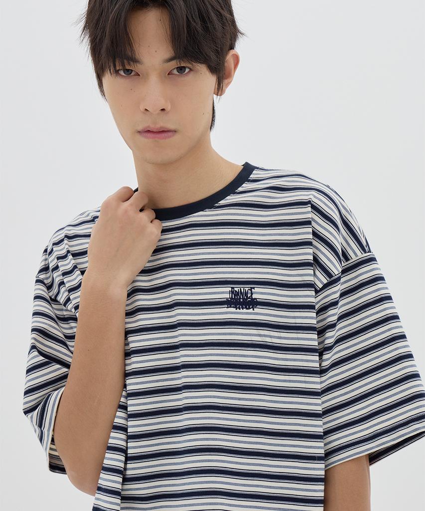 URBANAGE [2Pack] Multi-Stripe Oversized Short Sleeve_2Color
