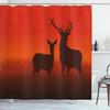 Cortina de ducha de ciervo Silueta de animal colorida Elementos navideños Tablones de madera Tema Tela Tejido Juego de decoración de baño con ganchos
