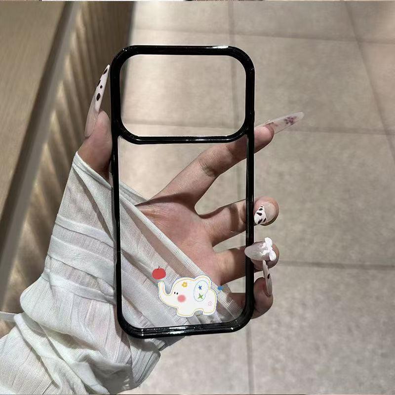 

Adorable Elephant Apple Case for iPhone 17 Series (Pro/Promax/Air) with Black Acrylic Frame Apple 14 Pro Max