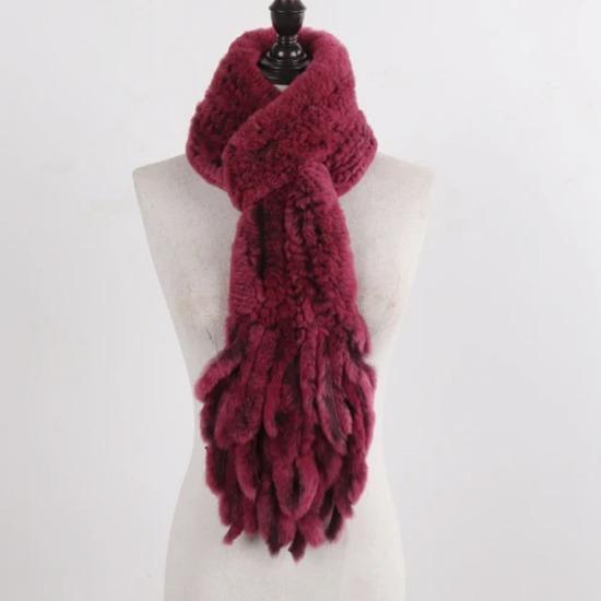 New Lady Knitted Real Rex Rabbit Fur Tassel Scarves Women Winter Warm Natural Rex Rabbit Fur Muffler Thick Knit Real Fur Scarf