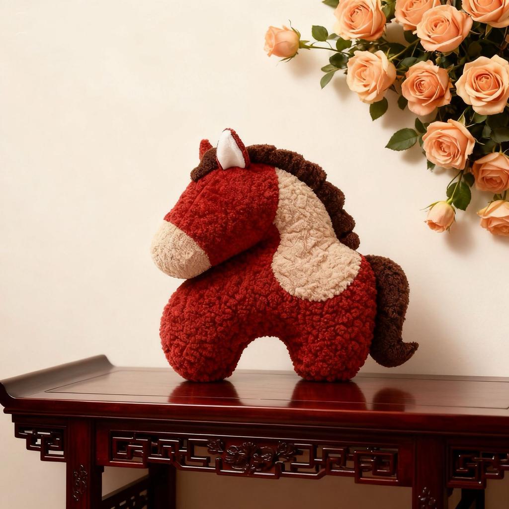 WTEMPO Creative Year of The Horse Throw Pillow Irregular-shaped Plush Toy Sofa Living Room Spring Festival Decorative Items New Year Car Pillow Gifts