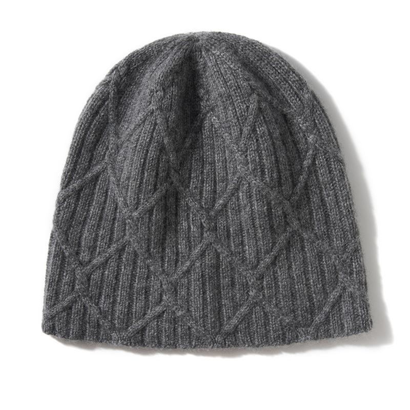 

Cashmere Autumn and Winter New Style Women s High End Solid Color Striped Rhombus Knitted Warm Fashion Heavyweight Baotou Hat One size