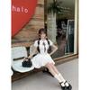 Preppy style white shirt dress temperament with a sweet and beautiful waist and short skirt women's new summer casual