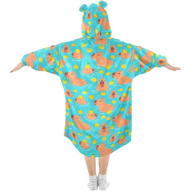 Guinea Pigs Flower Wearable Blanket Hoodie for Kids Flannel Wearable Blankets Sweatshirt 3-14YR