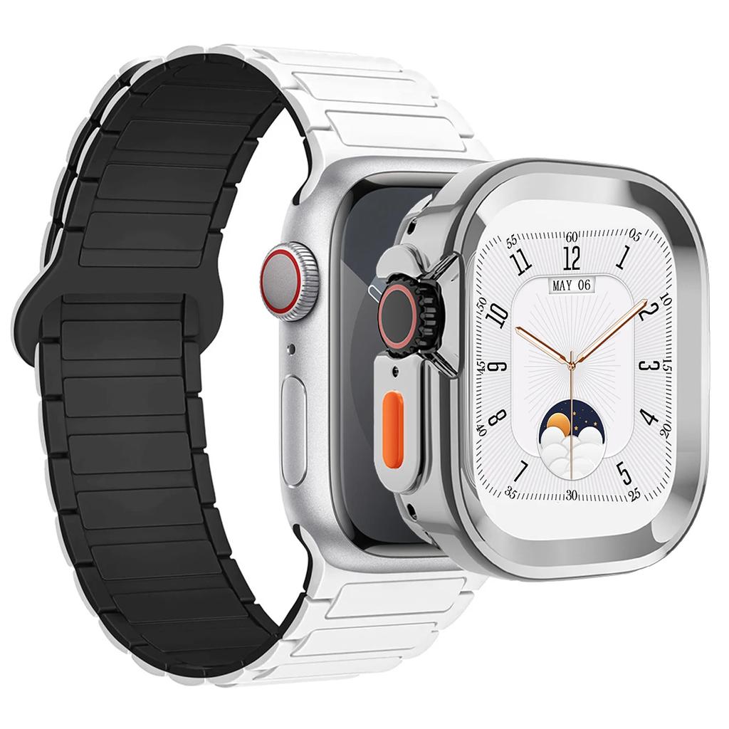 Strap+Case for Apple Watch Ultra 2 49 42 45 44 S10 46mm Magnetic Silicone Band+cover for IWatch Series 9 8 7 6 5 4 42mm 40 41mm