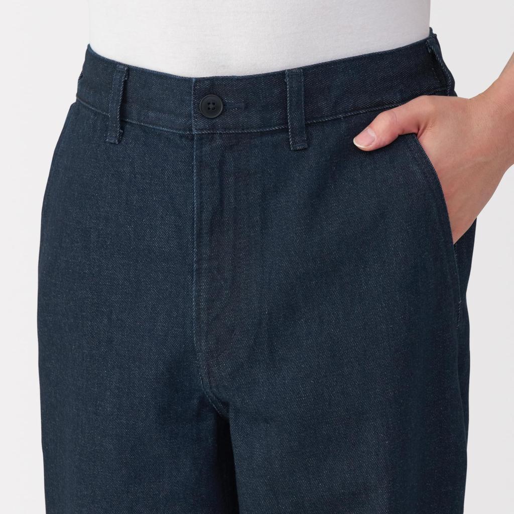 MUJI Men's Wide-leg Kapok-Blend Denim Pants (AE0ZHA5S) in Dark Navy (Men's Size S)