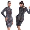 Abito da donna trasparente in rete con strass e perline - Stile europeo americano