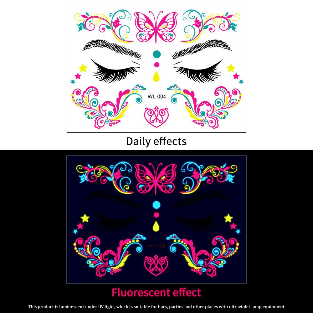 16 Fluorescent Face Stickers Nightclub Masquerade Neon Fluorescent Face Stickers Waterproof Music Festival Glow Tattoo Stickers