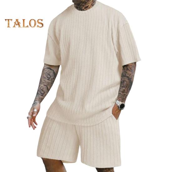 2 ks/sada Pánský sportovní oblek Tričko s krátkým rukávem do O výstřih Elastický pas Široké nohavice Šortky s kapsami Sada Žakárová textura Běžecké oblečení