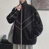 Men's Black Reflective Stand Collar Jacket - Casual Sportswear for Spring & Autumn