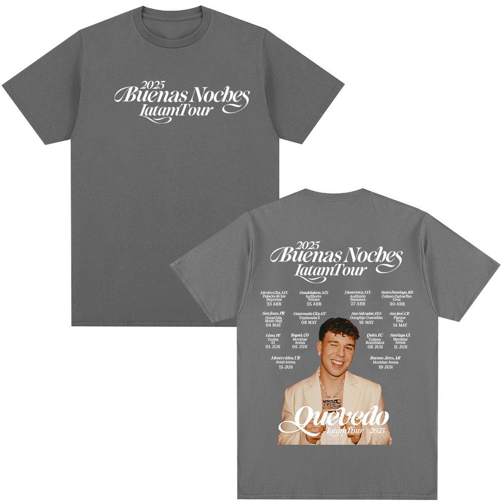 QUEVEDO 2025 DOBROU NOC LATAM TOUR Trička Pánské Dámské Oblečení Retro Móda Nadměrné Bavlněné Tričko Hip Hop Ležérní Trička