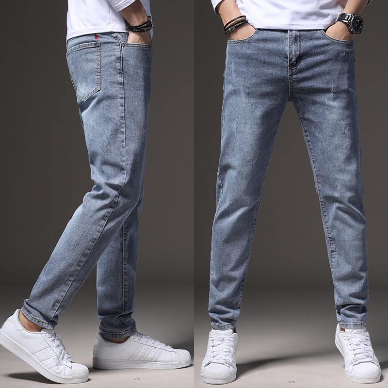 

2023 Чорні джинси слім-фіт для чоловіків - Корейська мода, Еластичні, Повсякденні, Для носіння в будь-яку пору року 29