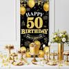 Happy 50th Birthday Decorations for Men & Women, Black Gold 50 Birthday Banner Backdrop, 50 Years Old Party Decor, Fabric Door Decor Yard Sign Photo