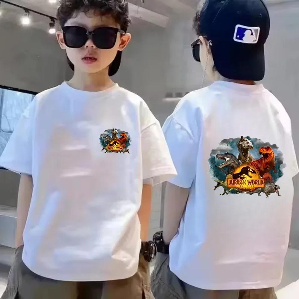 Childrens Summer Cotton TShirt Jurassic World Park Dinosaur Cartoon Print Casual TShirt Cool and Breathable Outdoor Style