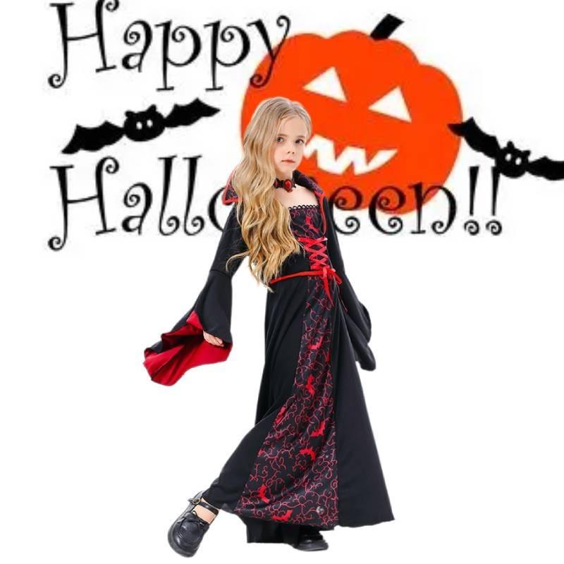 Girl Vampires Halloween Costume Set Party Show Clothes Cosplay Black Red Dress