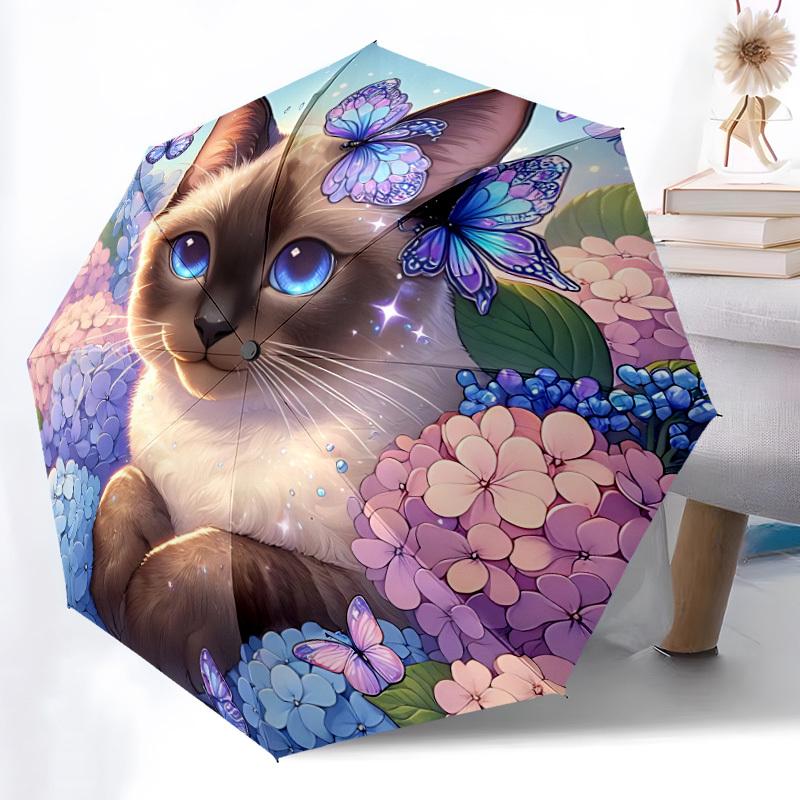 1pc Cat Butterfly Floral Automatic Open/Close Umbrella - Compact Travel Umbrella, Gift for Birthdayyy251208142
