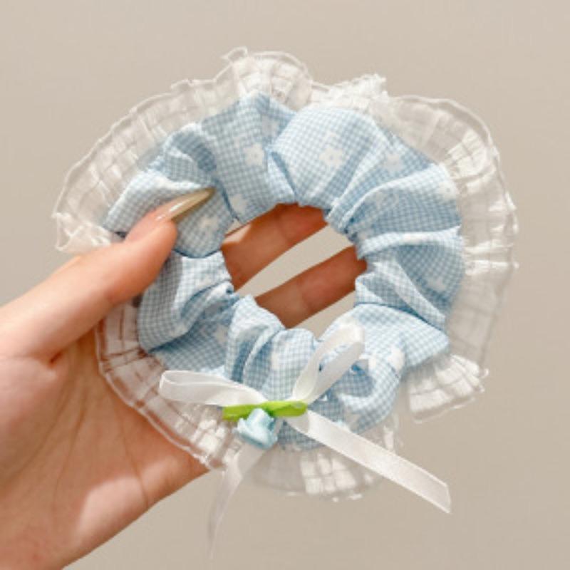Lace Check Bow Hair Ring Female Cute Sweet Balls Scrunchie Vintage Gentle Hair Accessories