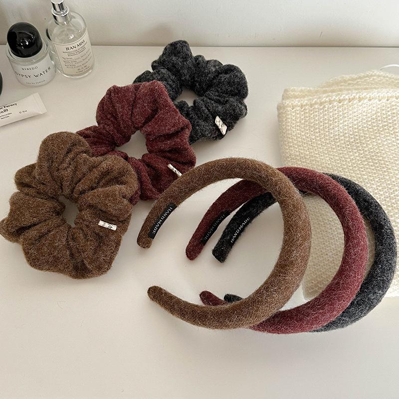 Textured Fabric Hair Ring & Headband Set – Stylish Autumn/Winter Rubber Bands, Hairpins & High Skull Headband