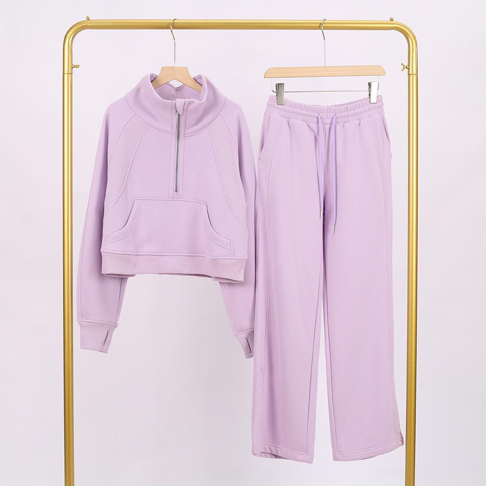 LULU Gold Label Stand Collar Half-Zip Loose Sweatshirt & Sweatpants Plush Set