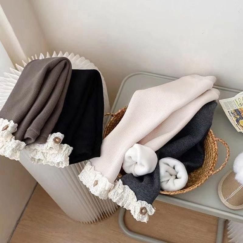 Baby Girls Thermal Leggings Spring Autumn Winter Kids Lace Flower Cute Simplicity Tight Trousers Children Skinny Pants