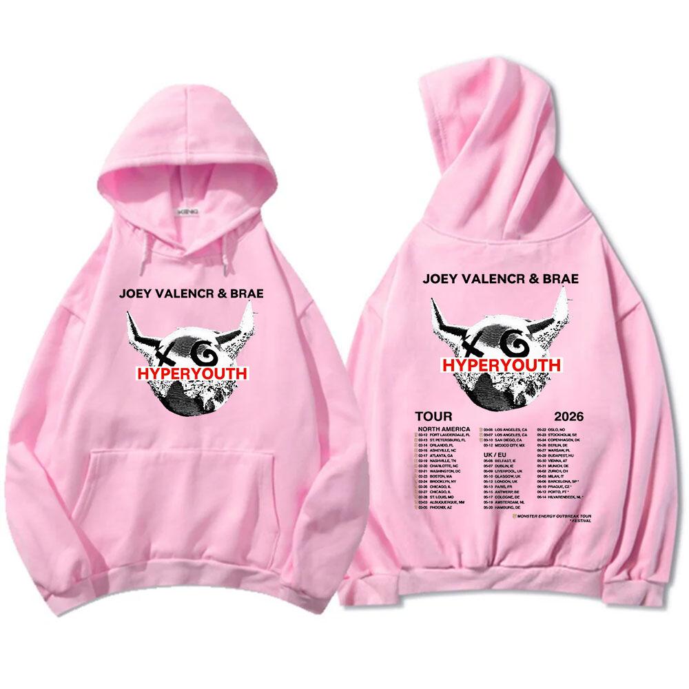 JOEY VALENCE & BRAE Hyperyouth Tour 2026 Hoodies Fleece Casual Long Sleeve Hooded Sweatshirt Heavy Mental Unisex Sudadera Merch