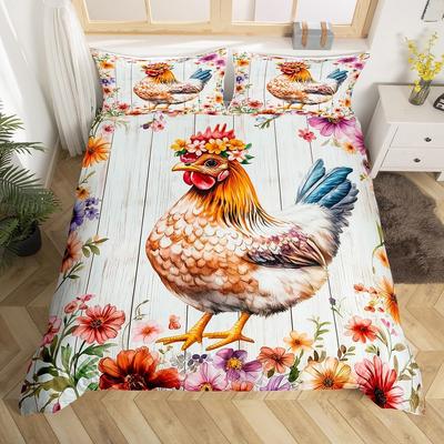 Rustic Rooster Bedding Set Farm Animal Duvet Cover Full King Queen Size Microfiber Farmhouse Chicken Quilt Cover With Pillowcase