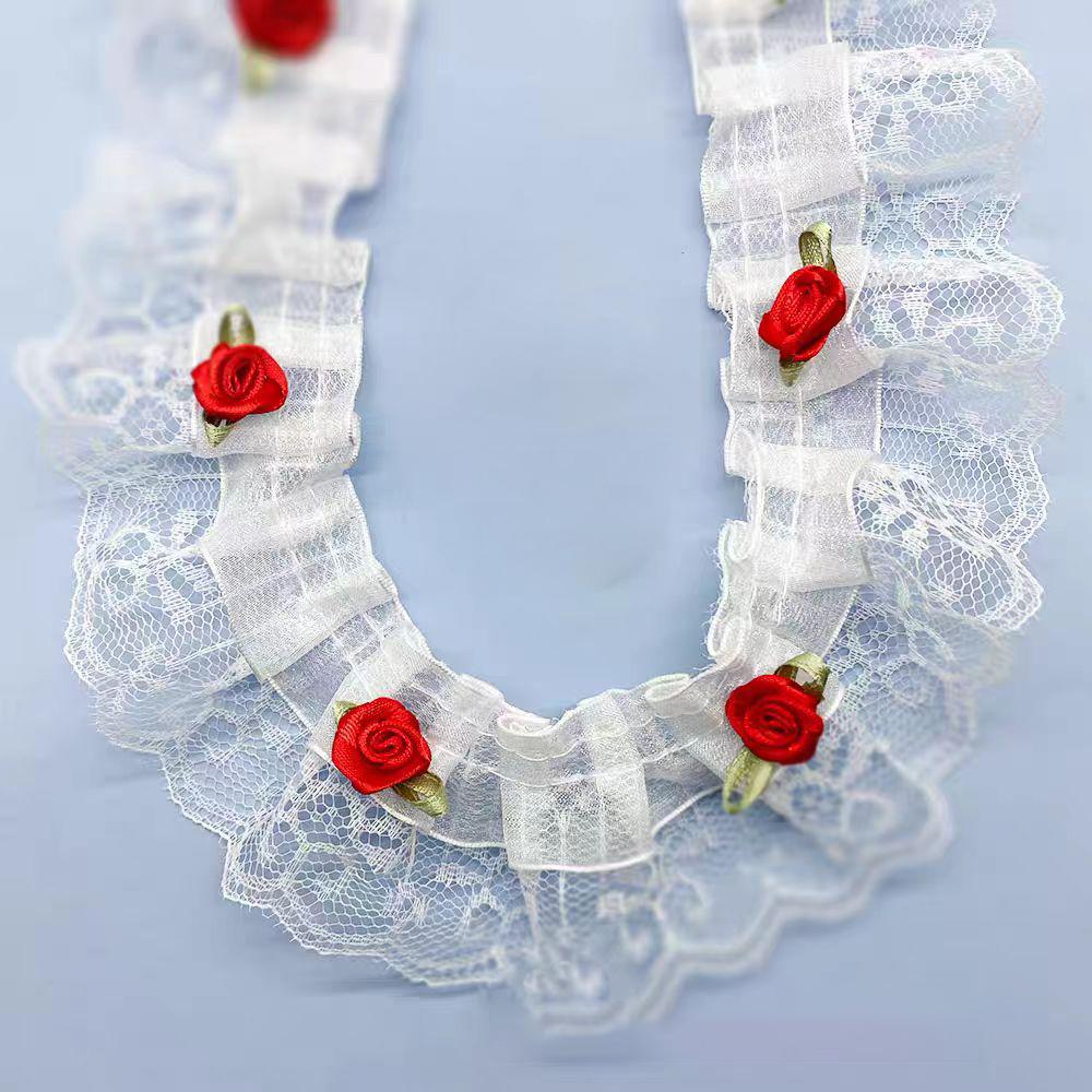 1Yard Red Pink Lace Flower Embellishment DlY HandmadeMaterial Cute Sweet Lace Ribbon