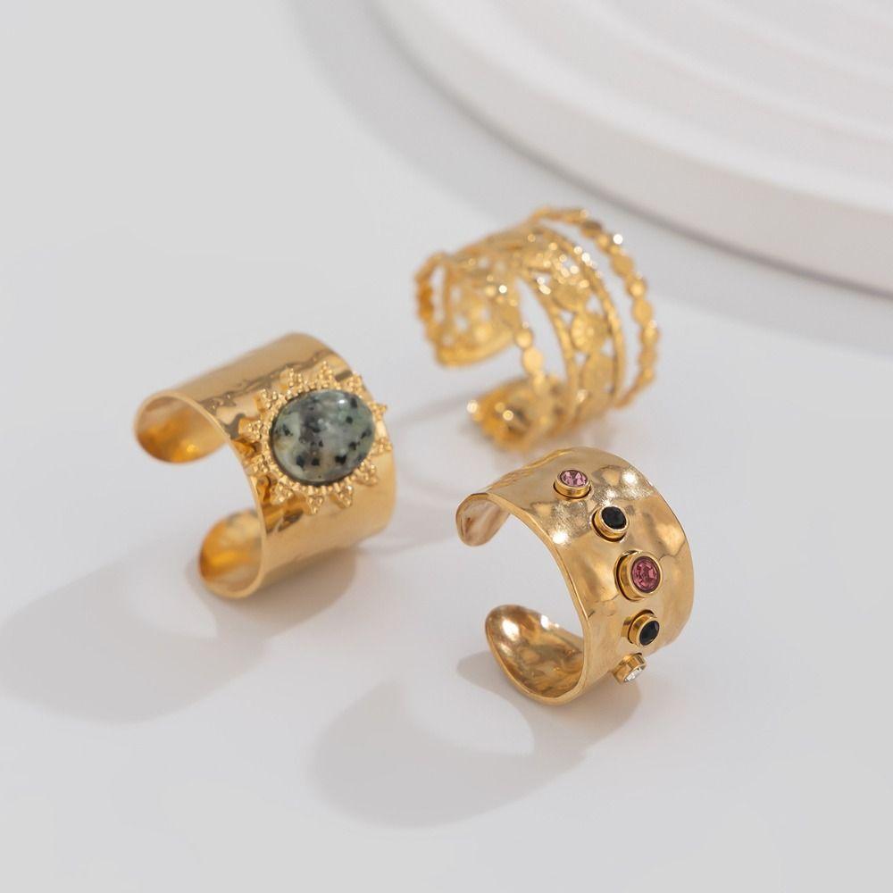 3Pcs Geometry Vintage Rhinestone Rings Gold Silver Women Finger Jewelry Punk Metal Open Ring  Party